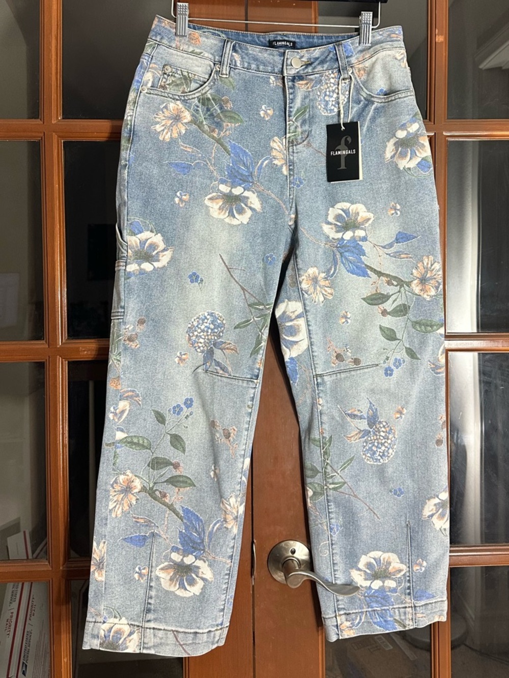 Floral Print Light Blue Cropped Barrel Jeans by Flamingals